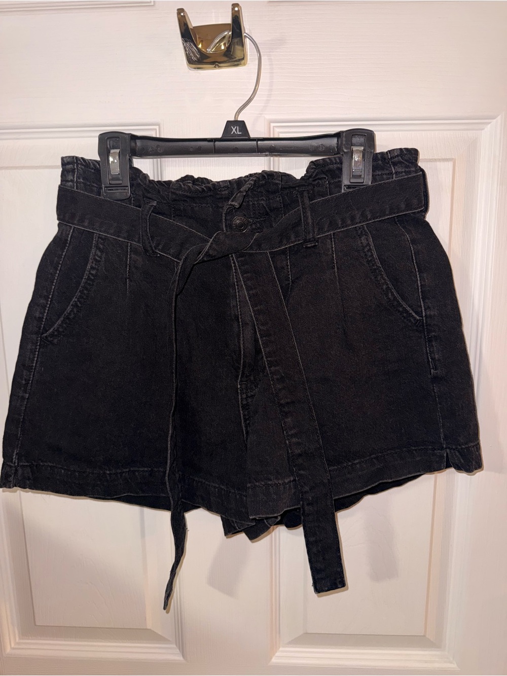 American Eagle Outfitters Black Denim Paperbag Shorts with Tie Belt